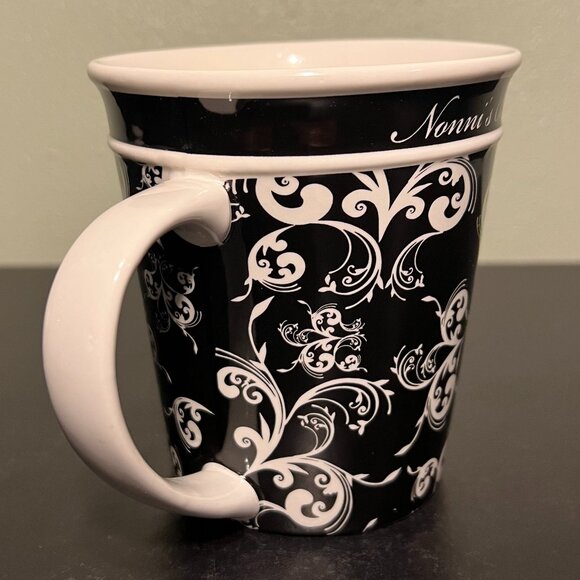 Nonni's Biscotti Black & White Art Nouveau Scroll  Pattern Ceramic Coffee  Mug - Picture 5 of 8